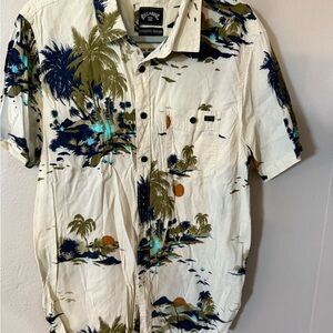 Billabong Men's Palm Print Shirt - Cream and Navy
